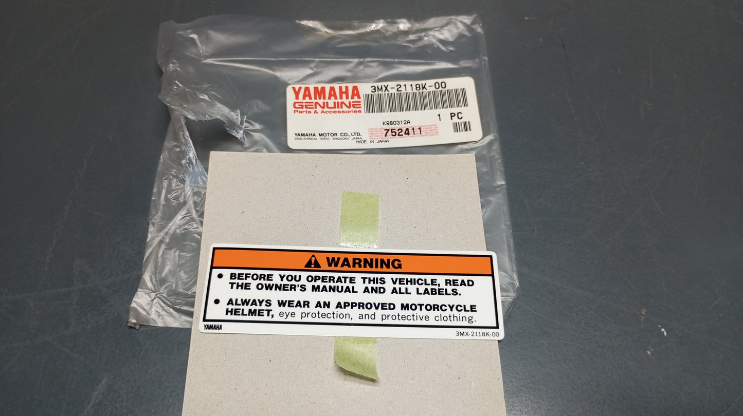 Yamaha genuine nos cw50 1995-02 xt350 1992-98 xt600 1992-95 caution label decal pn 3mx-2118k-00