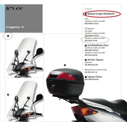 Yamaha genuine new Cygnus X 2007 medium height windshield screen pn 4p9-10710-10